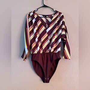 Forever 21 V-Neck long sleeve Striped Blouse Bodysuit